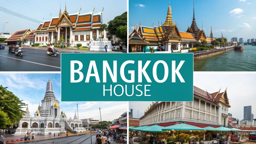 Alt title: "Exterior view of Bangkok House, showcasing traditional Thai architectural elements"