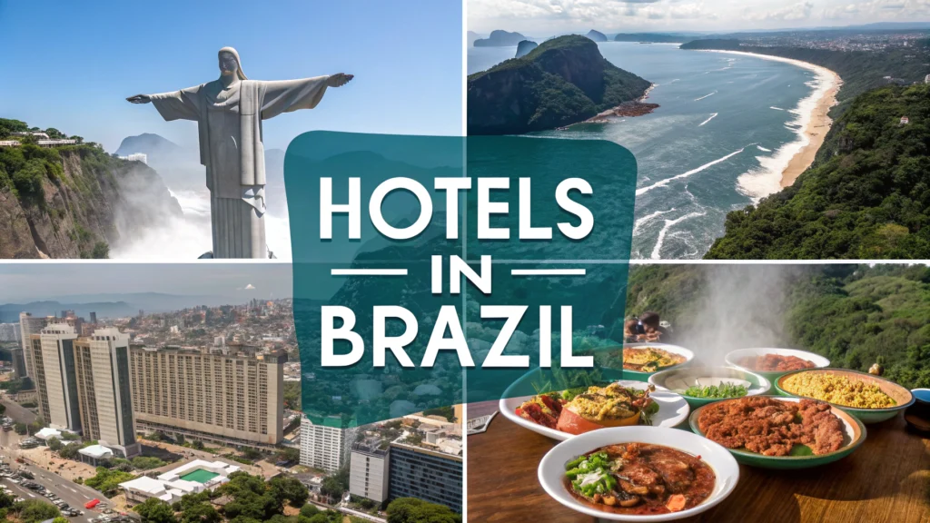Sure! Here's an alt title for an image that includes hotels in Brazil: **"Scenic view of luxury beachfront hotels in Rio de Janeiro, Brazil, with Sugarloaf Mountain in the background"**